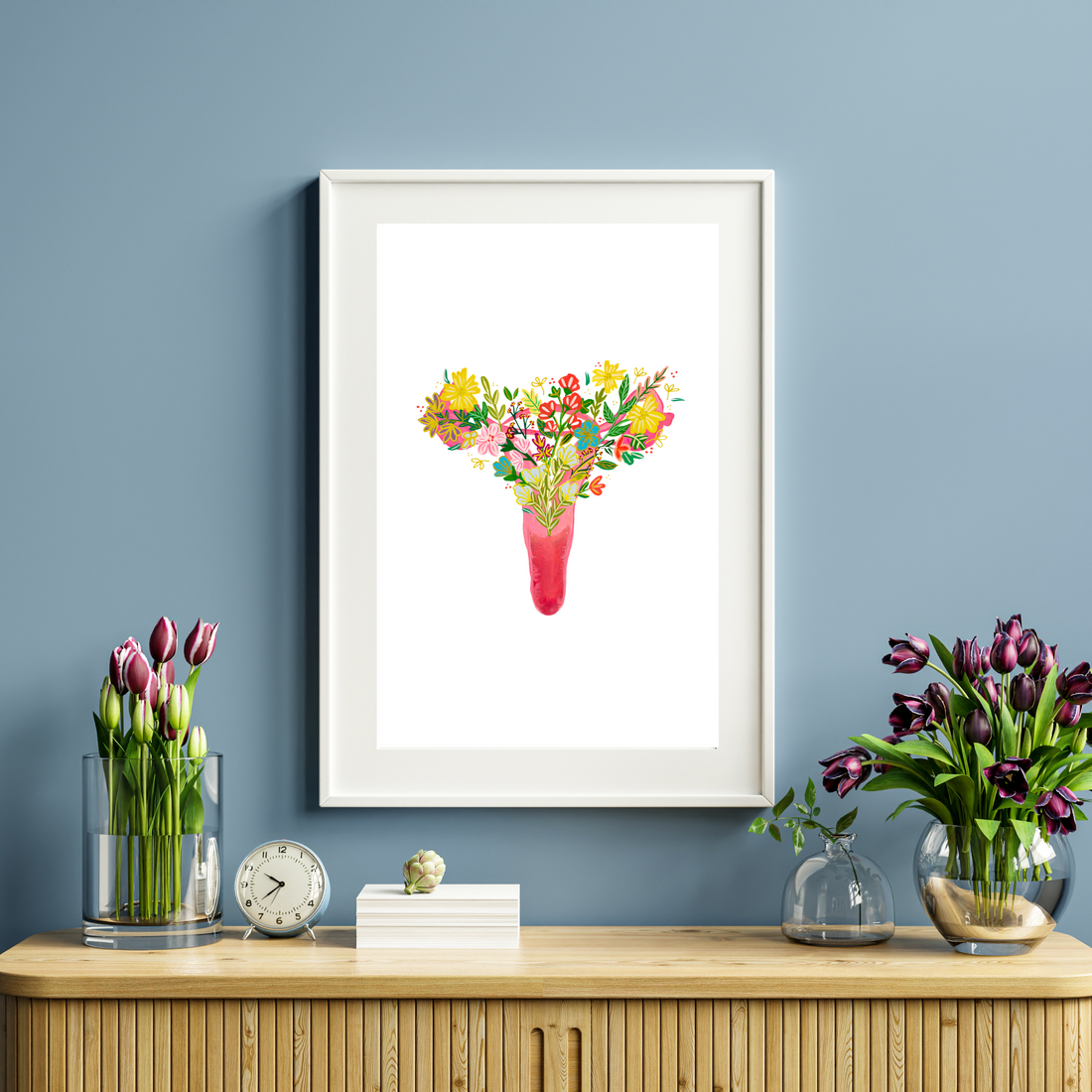 Uterus & Flowers art print