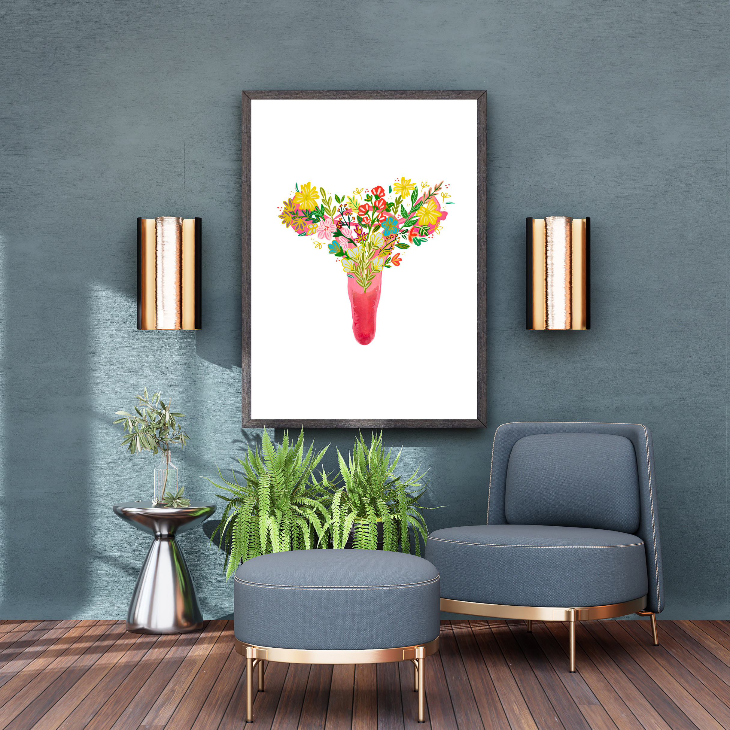 Uterus & Flowers art print