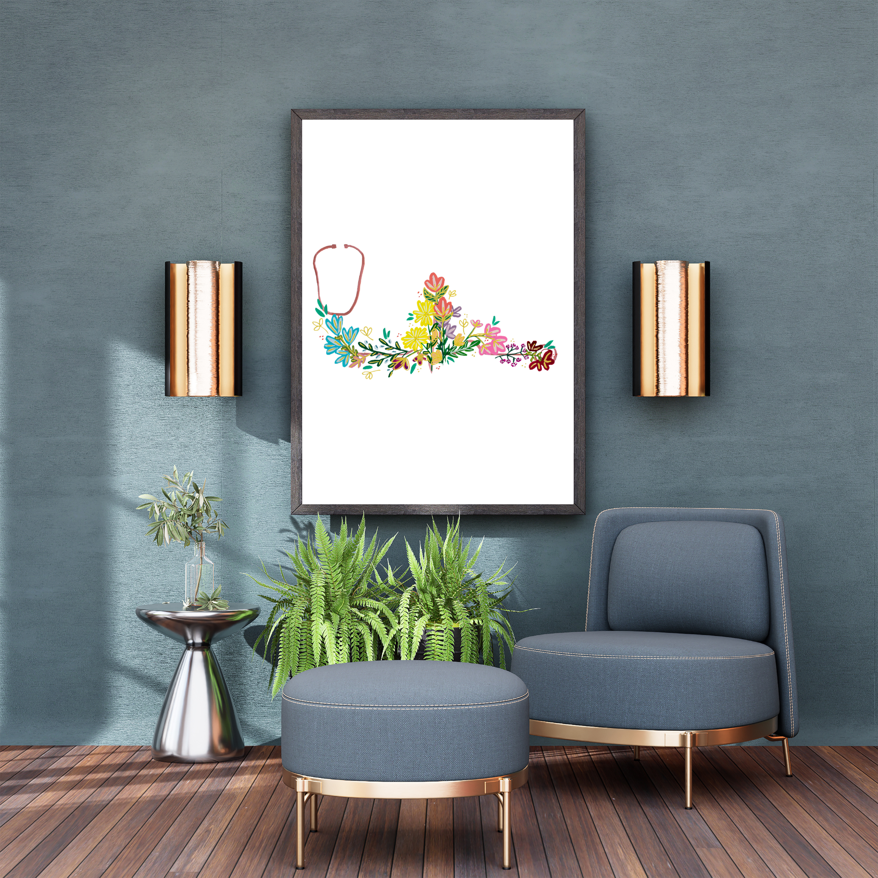 Stethoscope and Ekg art print