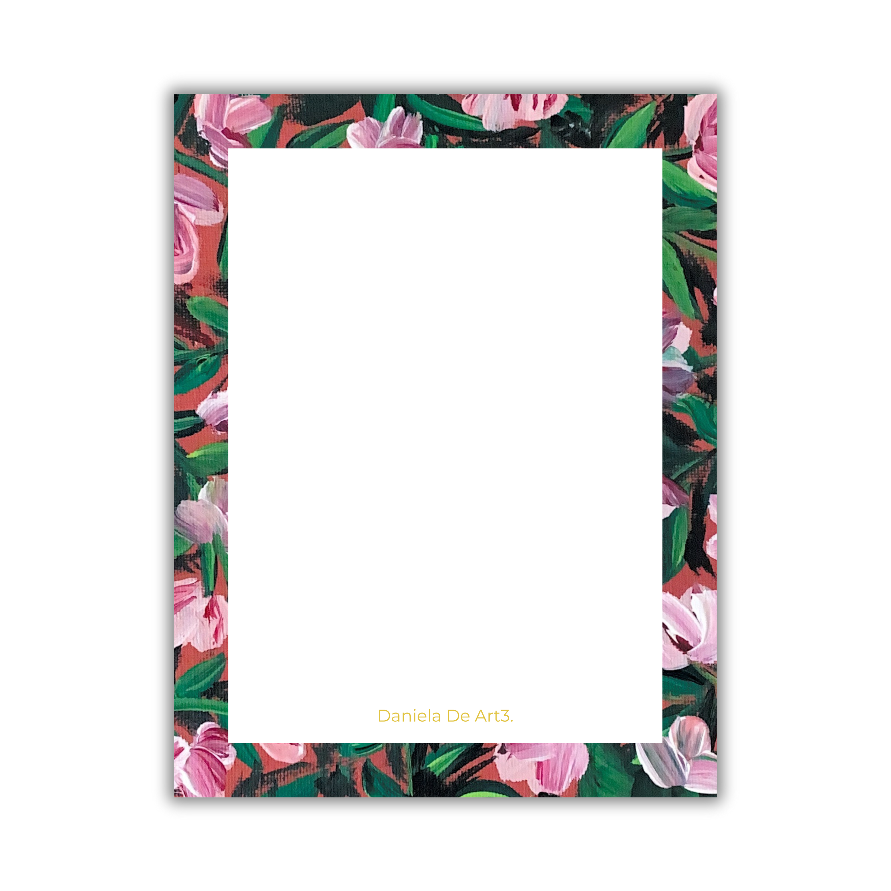 Pink & white flowers on red Notepad
