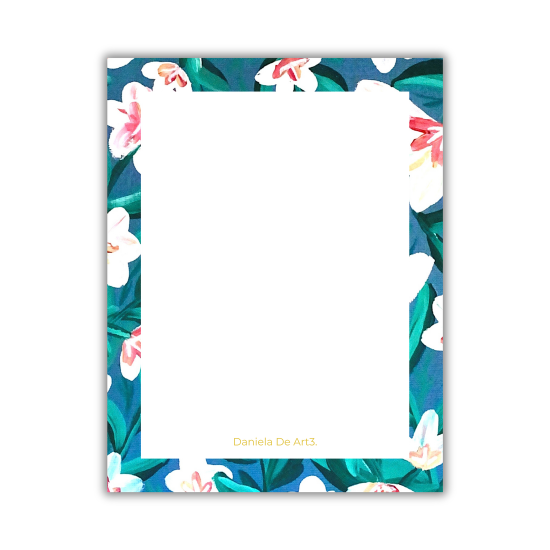 White flowers with blue Notepad