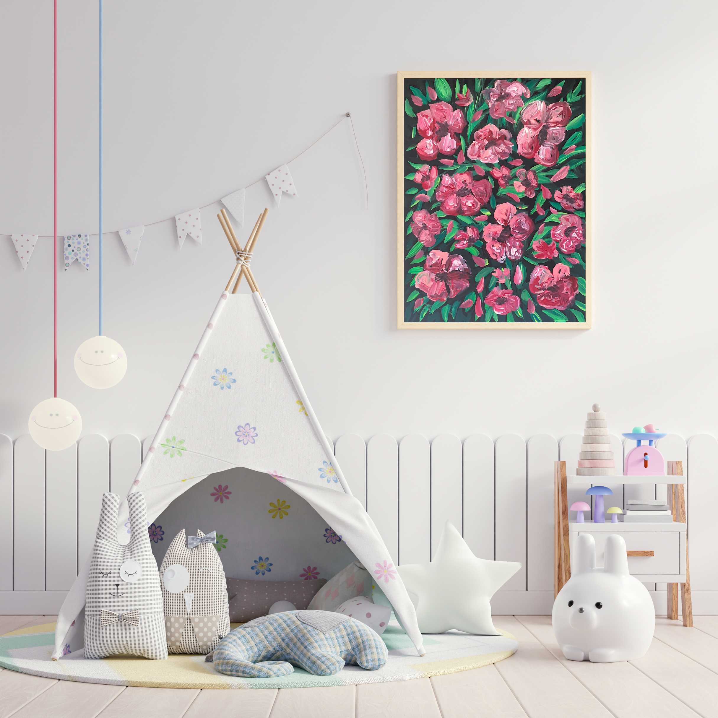 Pink & White Flowers art print
