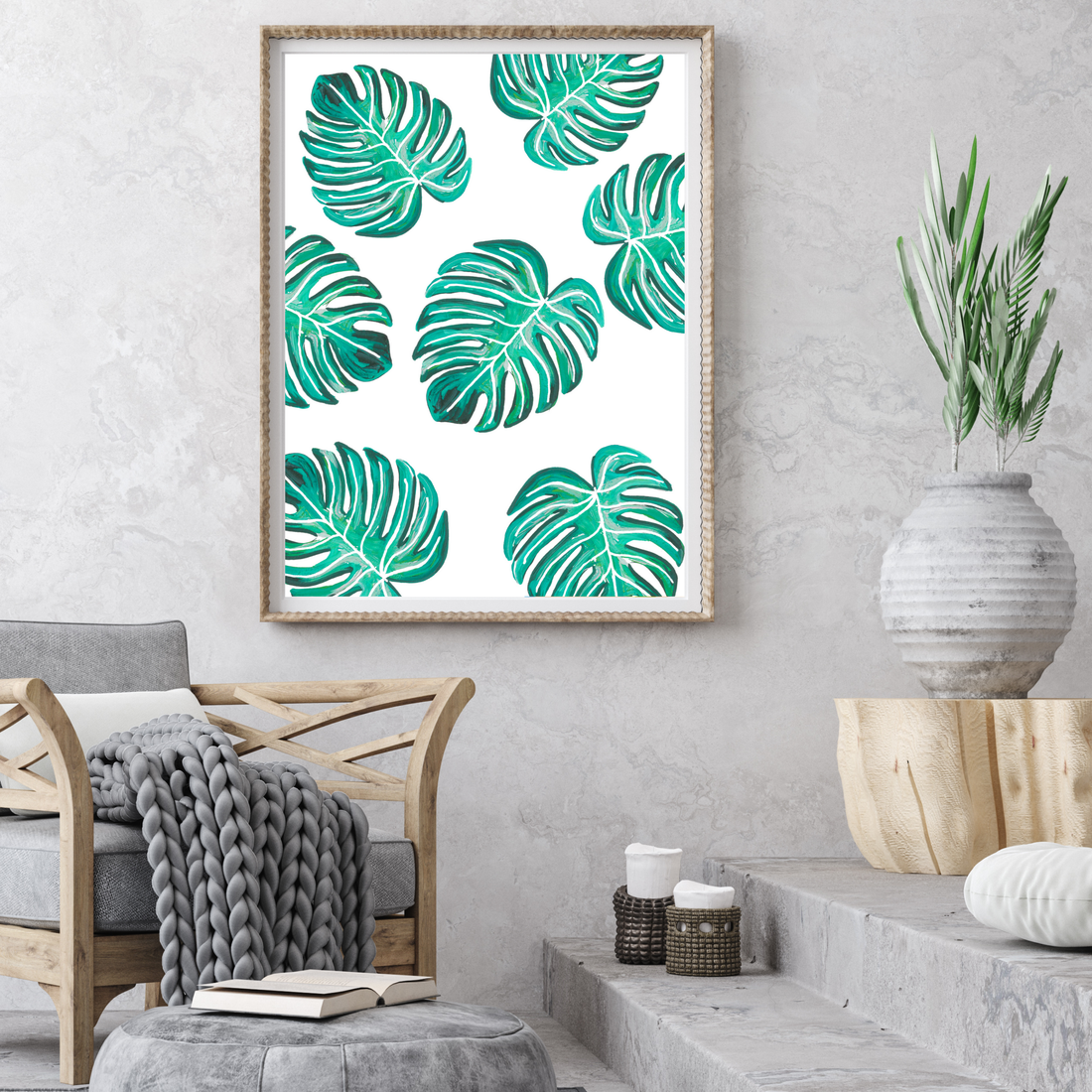 Green & White Monstera Collage art print