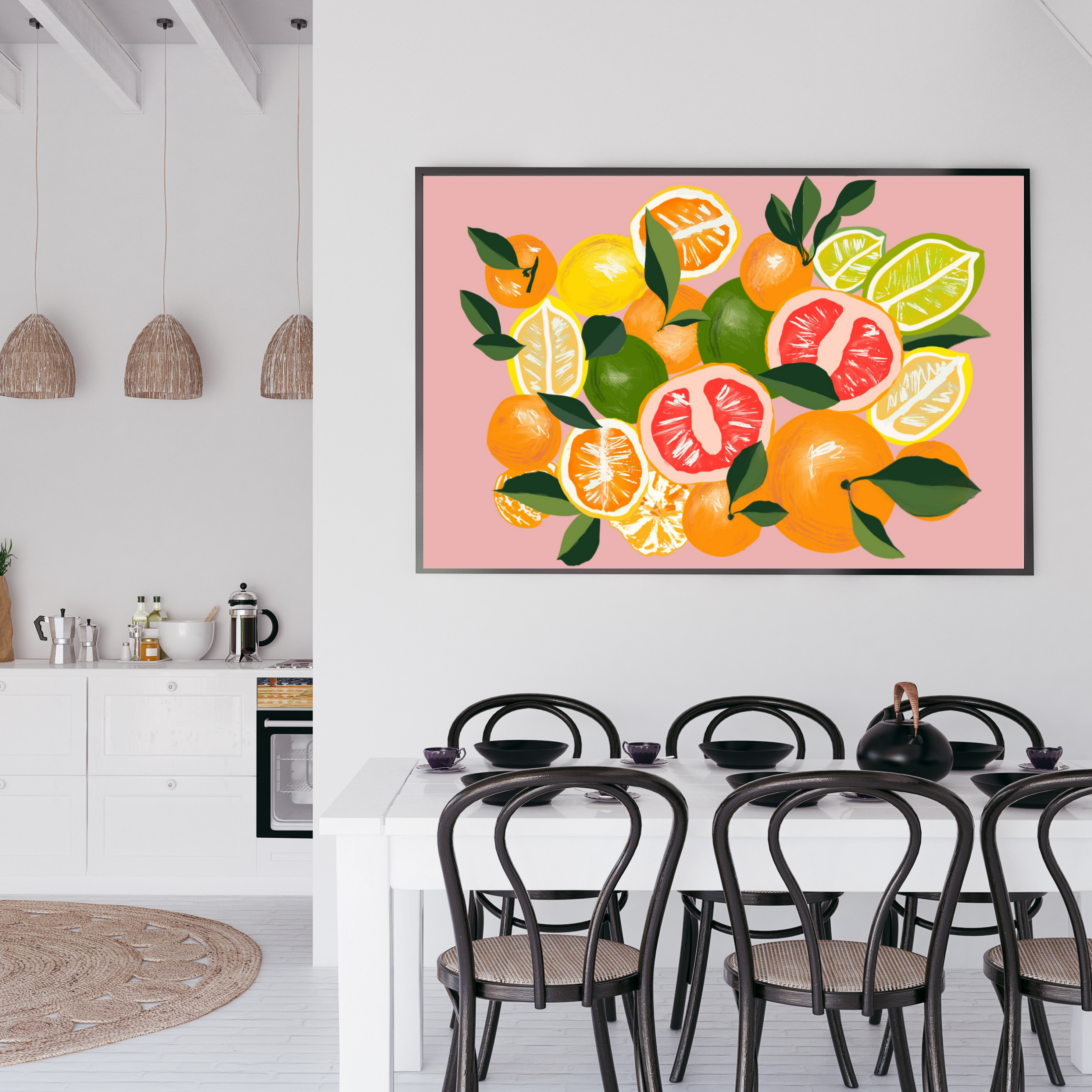 Lemons and Oranges on Pink art print