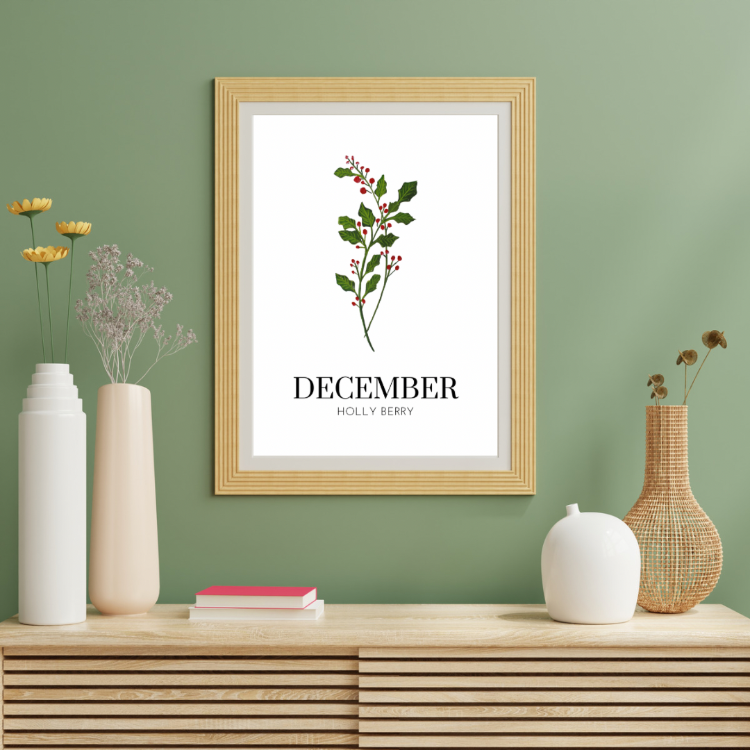 December Holly Berry art print