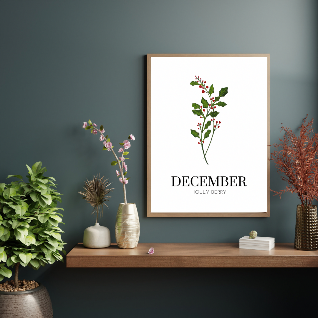 December Holly Berry art print