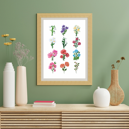 All Birth Month Flowers art print