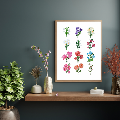 All Birth Month Flowers art print