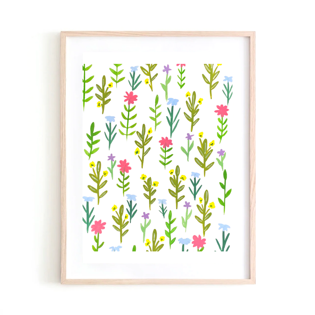 Vertical Green Leaves and Flowers art print