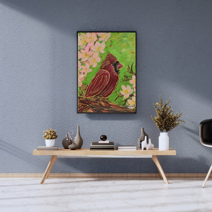 Cardinal Bird &amp; Flowers Art Print