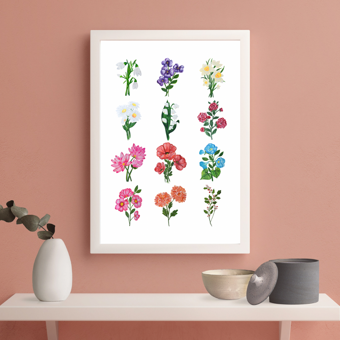 All Birth Month Flowers art print