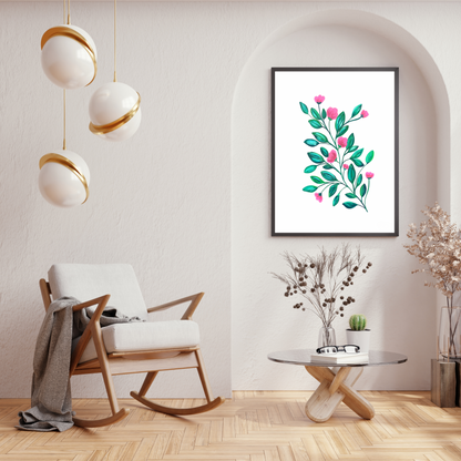 Bright Pink and Green Flowers art print