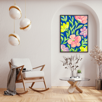 Colorful Flowers on Blue art print