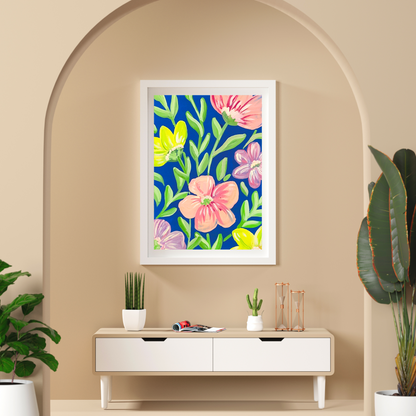 Colorful Flowers on Blue art print