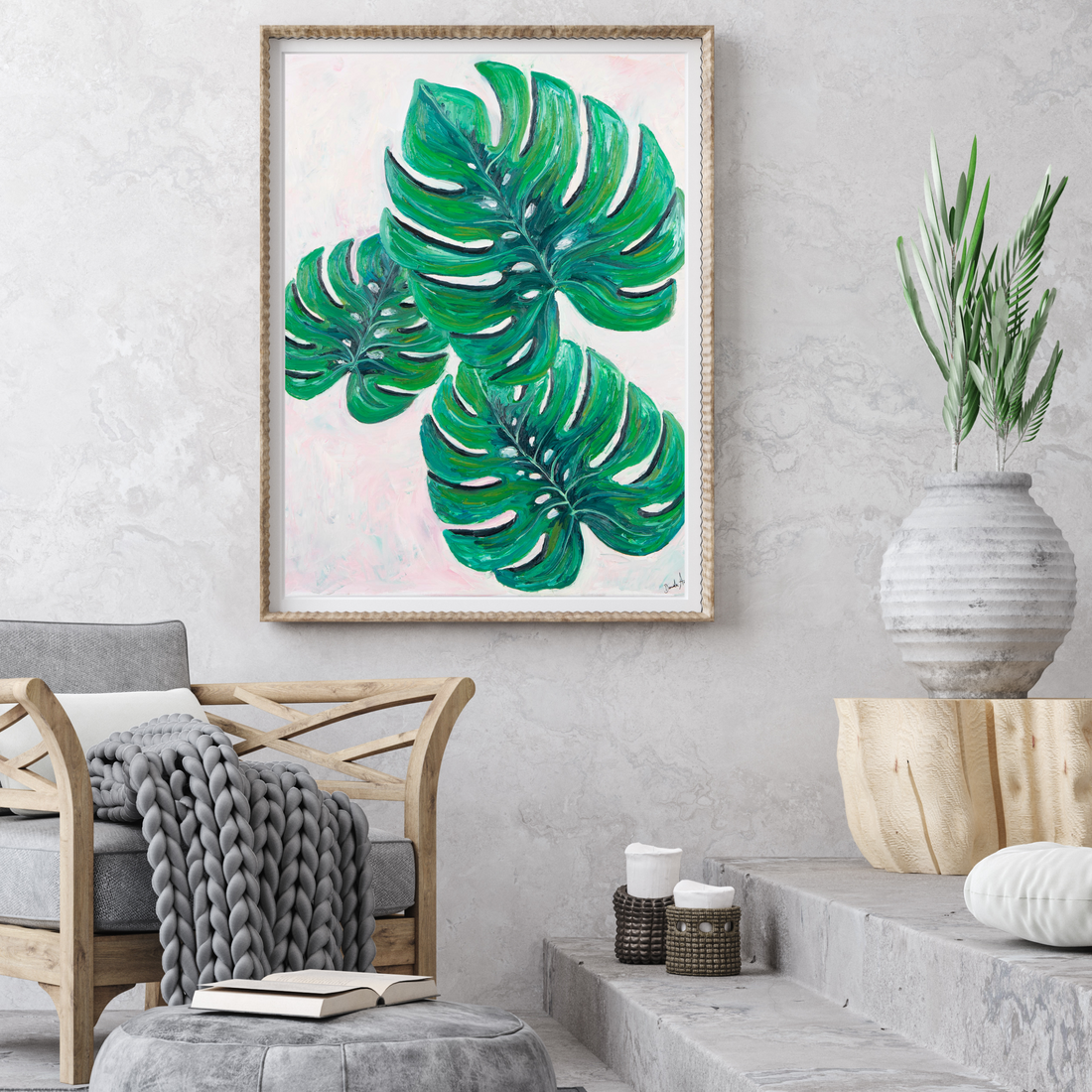 Monstera Trio Oil art print