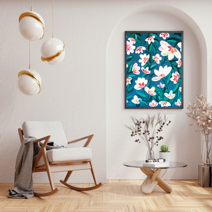 White Flowers with Blue art print