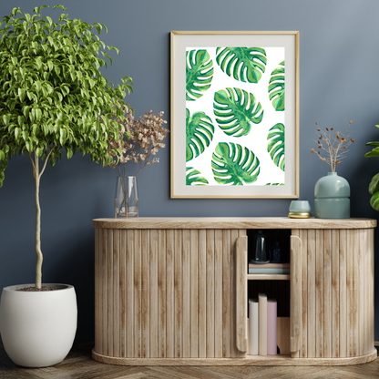 Green Monstera collage art print