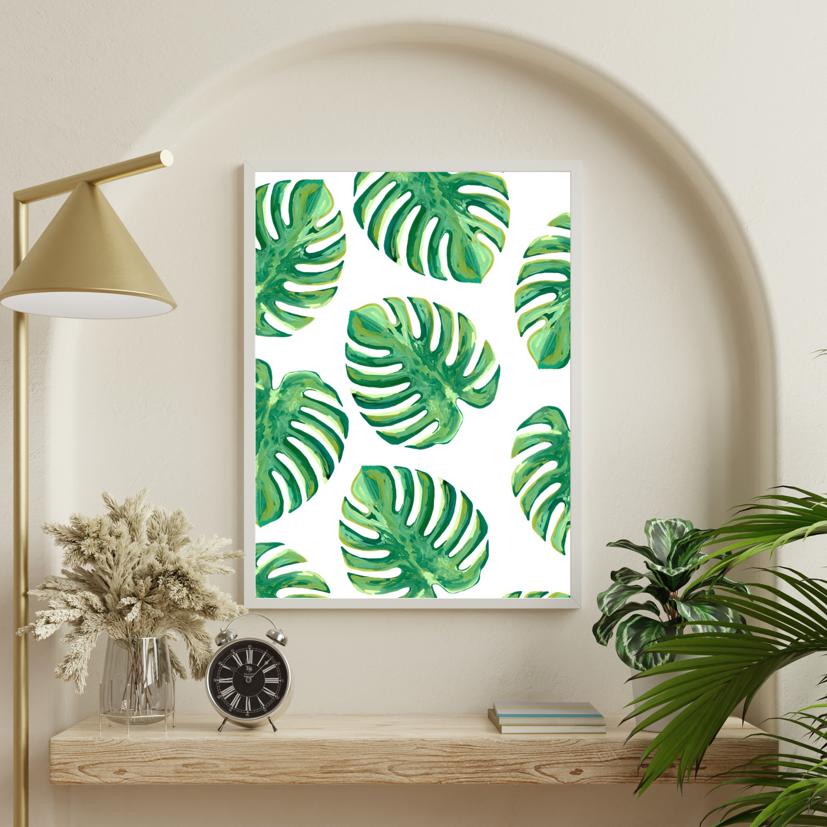 Green Monstera collage art print