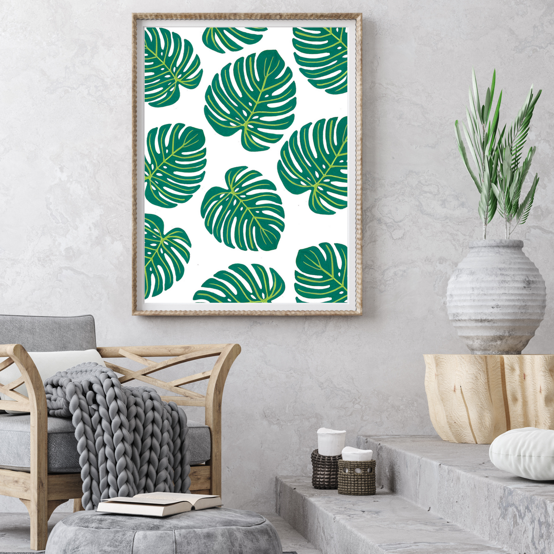 Green &amp; Yellow Monstera Collage art print