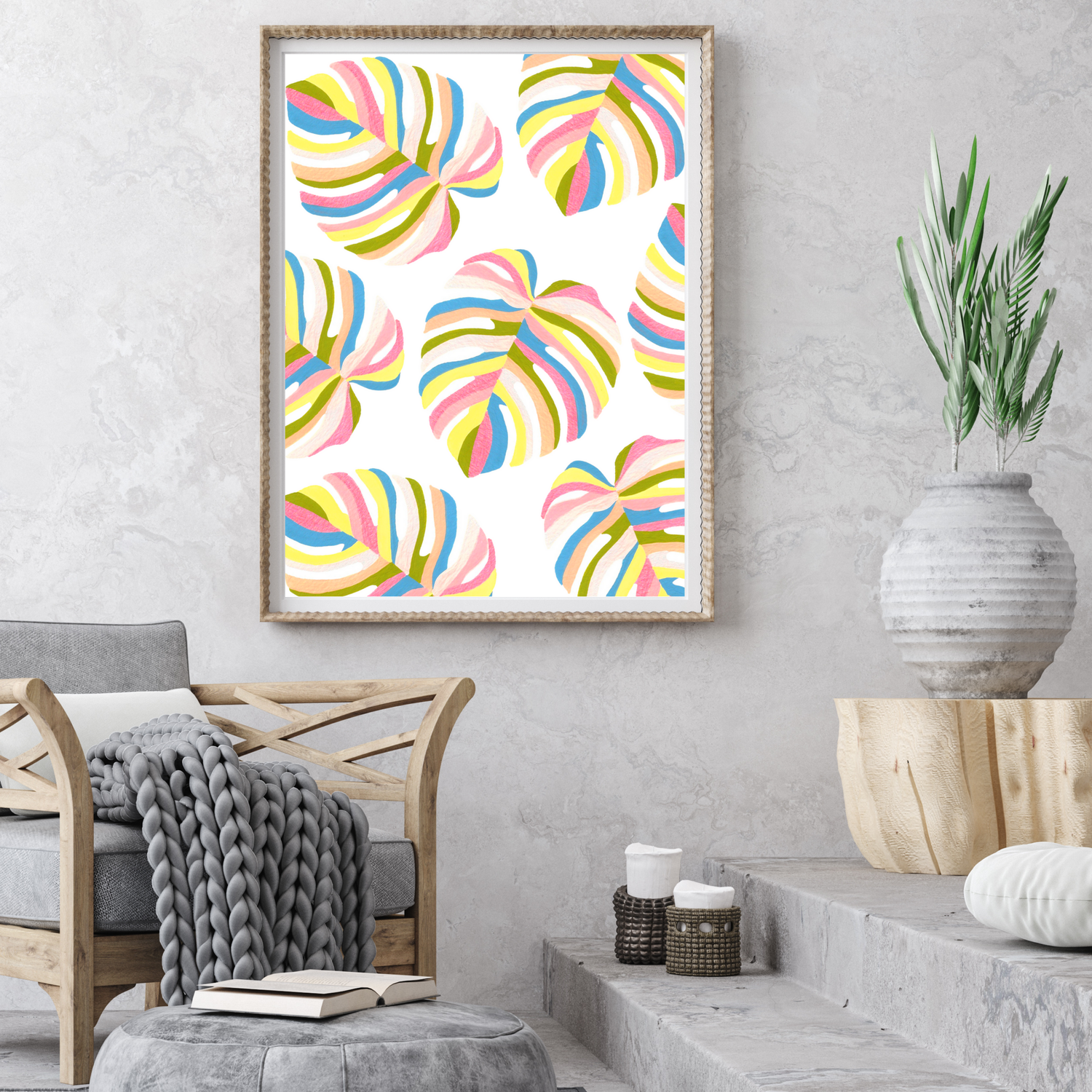 Multicolor Monstera Collage art print