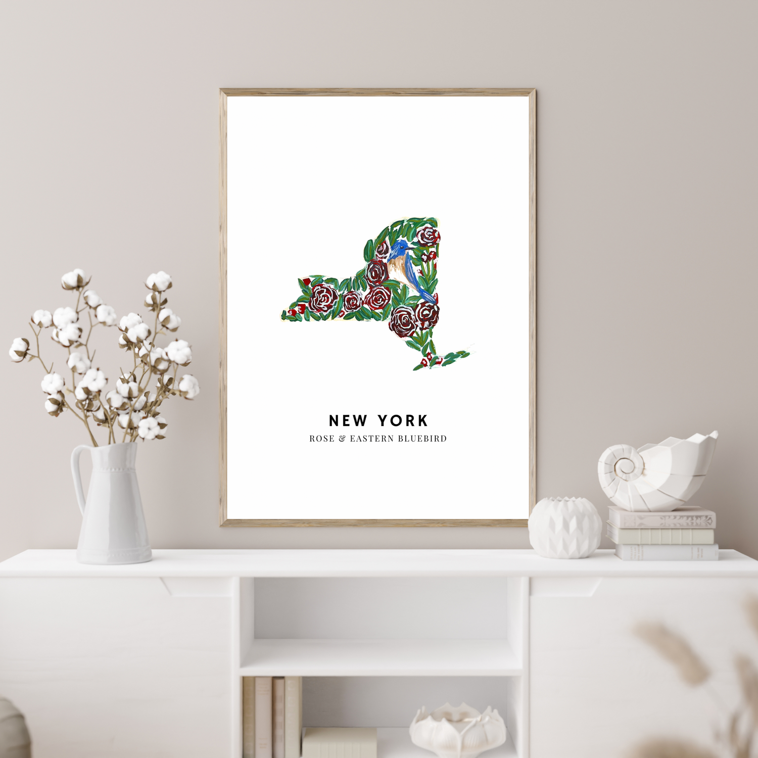 New York State Flowers and Bird art print