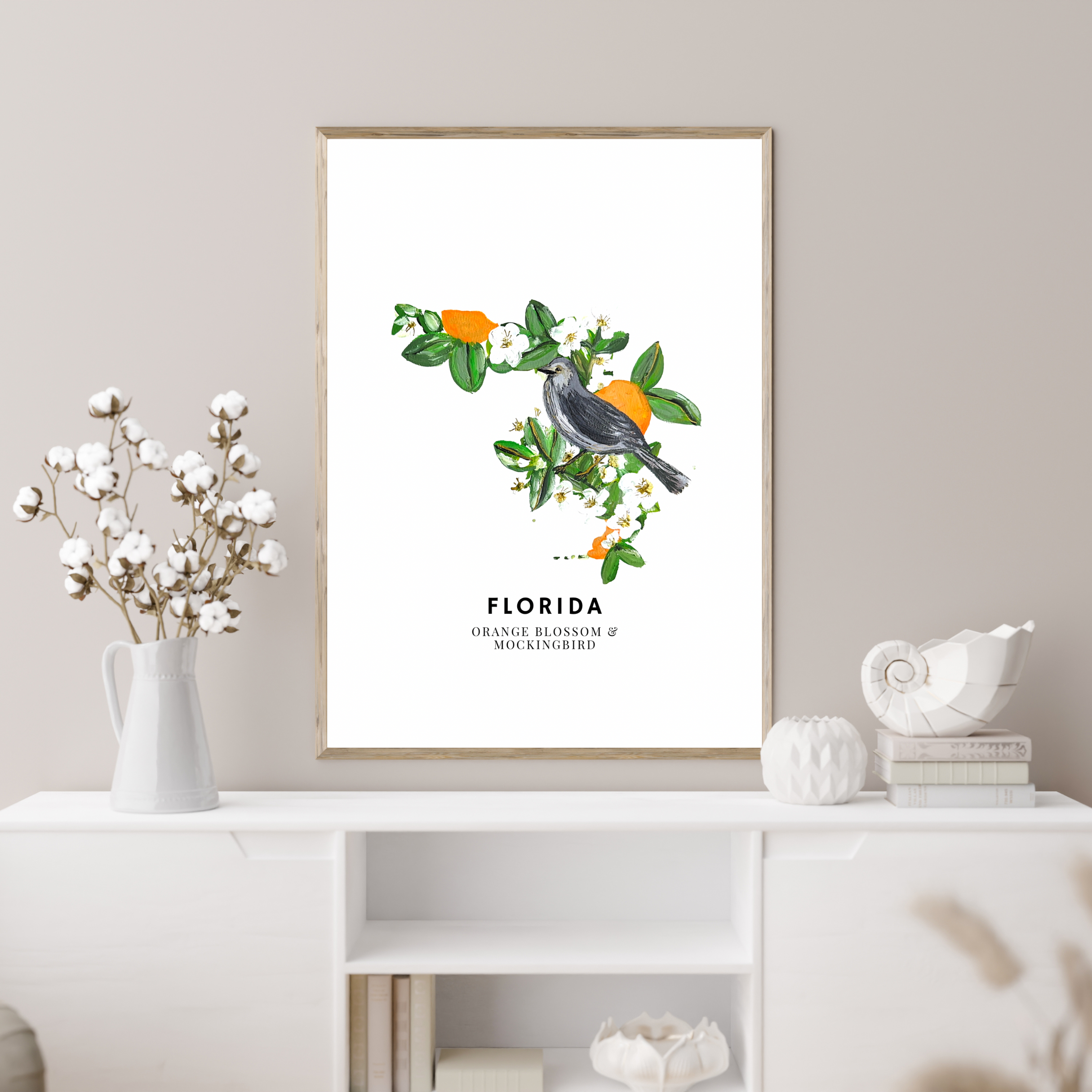 Florida State Flowers and Bird art print