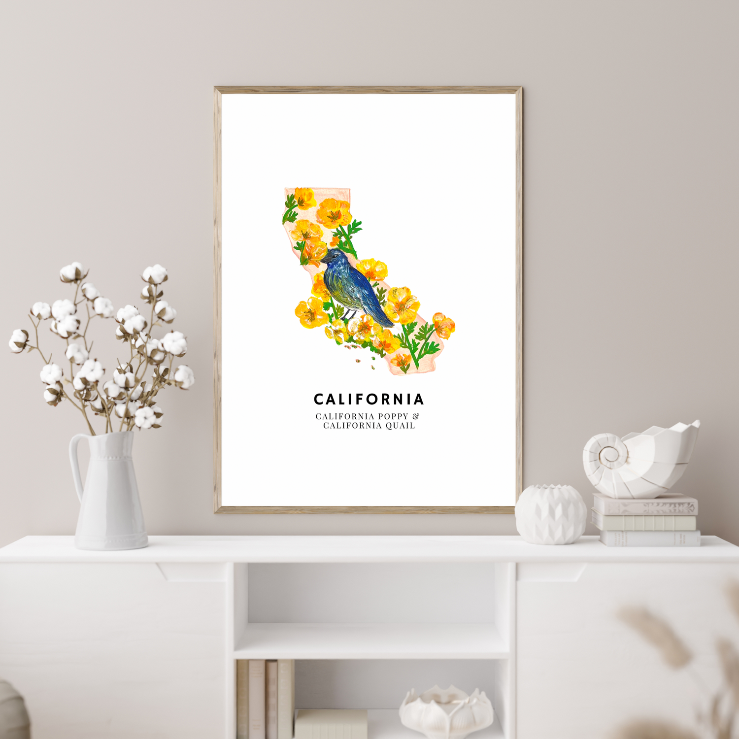 California State Flowers and Bird art print