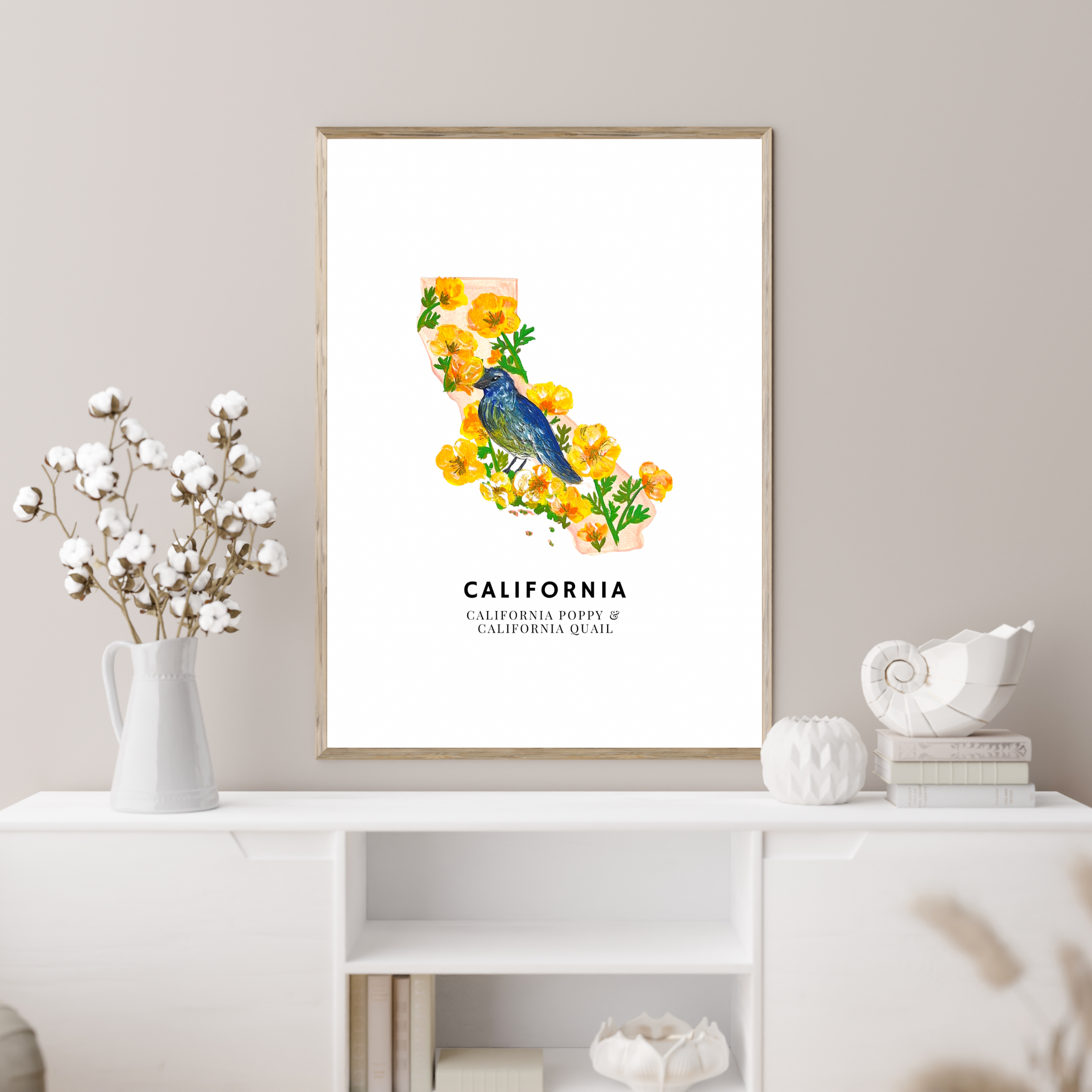 California State Flowers and Bird art print