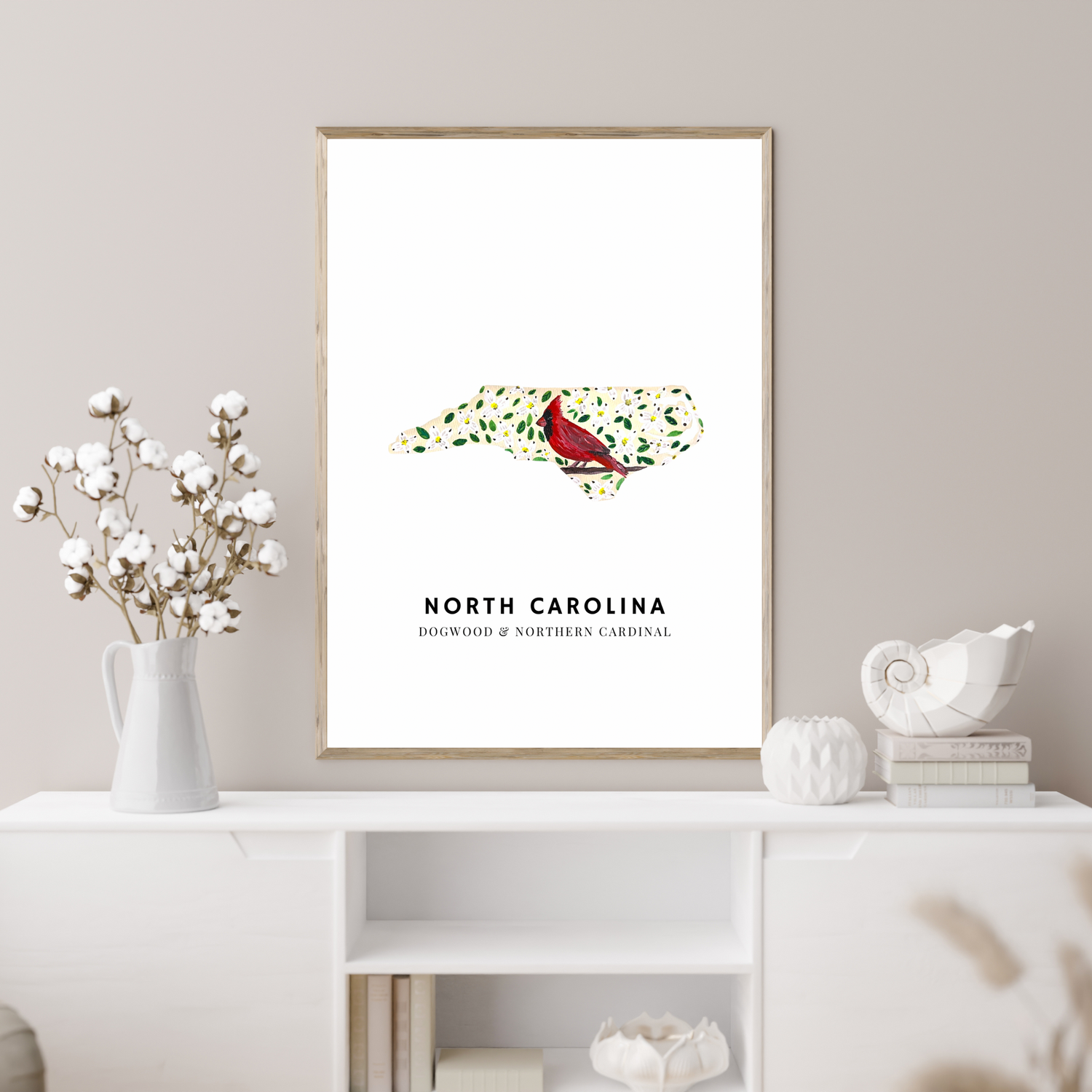 North Carolina State Flowers and Bird art print