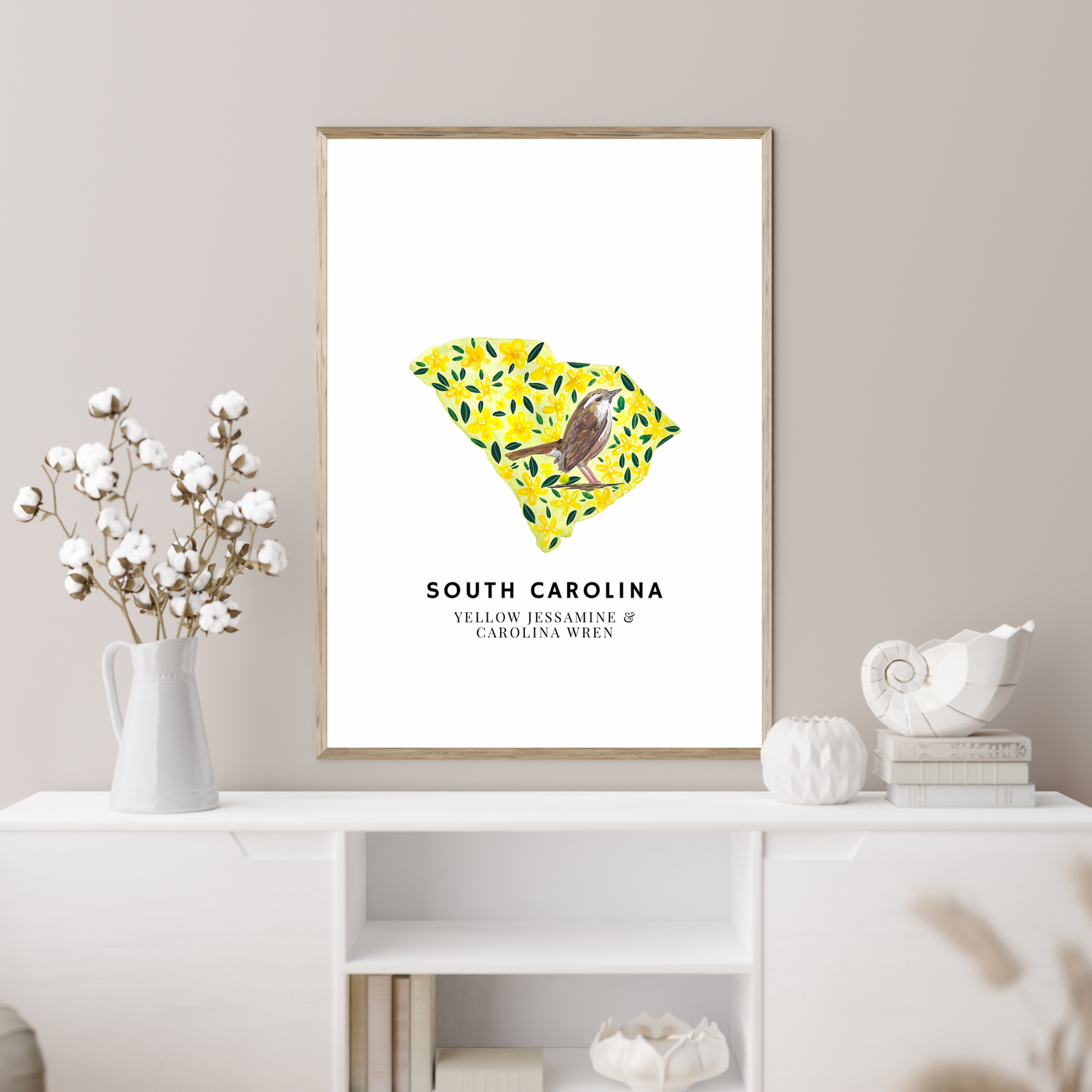 South Carolina State Flowers and Bird art print