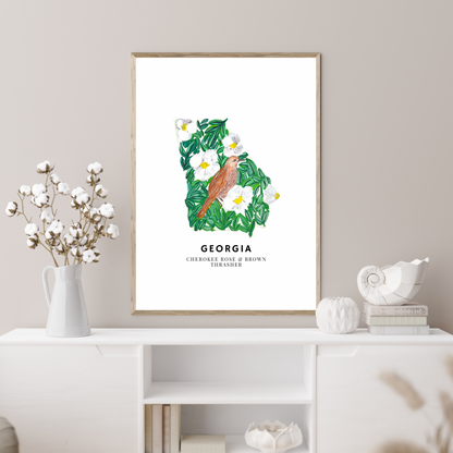 Georgia State Flowers and Bird art print