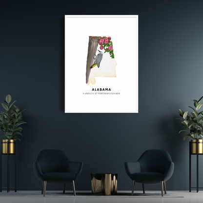 Alabama State Flowers and Bird art print