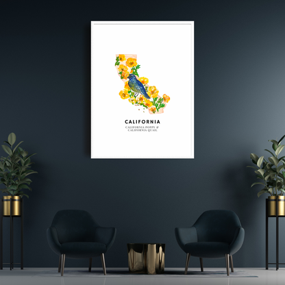 California State Flowers and Bird art print