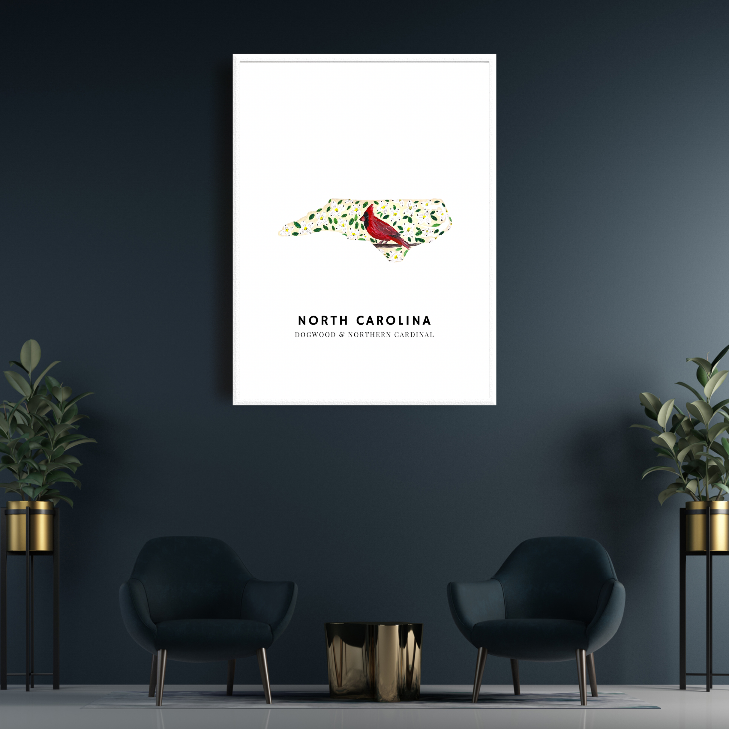 North Carolina State Flowers and Bird art print