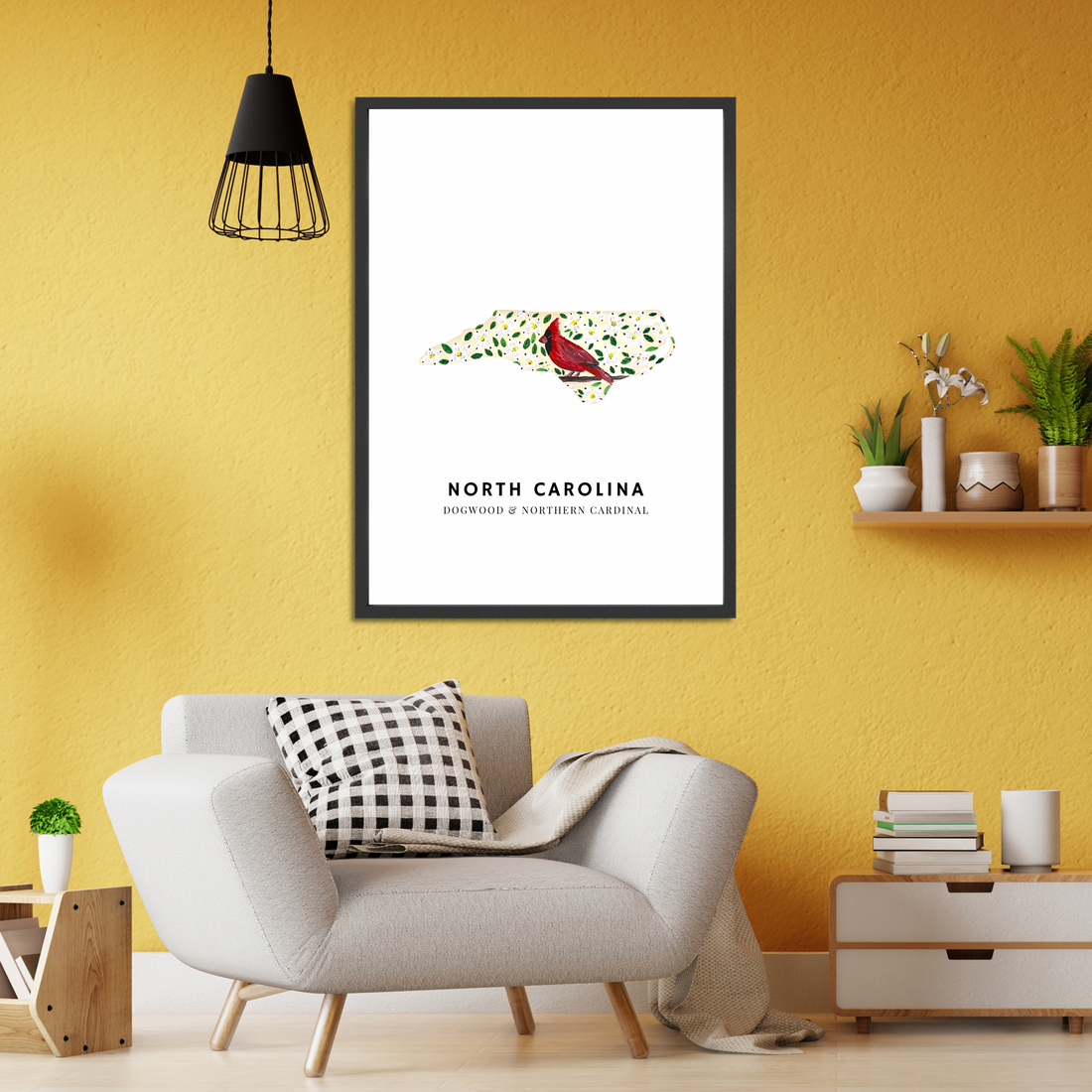 North Carolina State Flowers and Bird art print