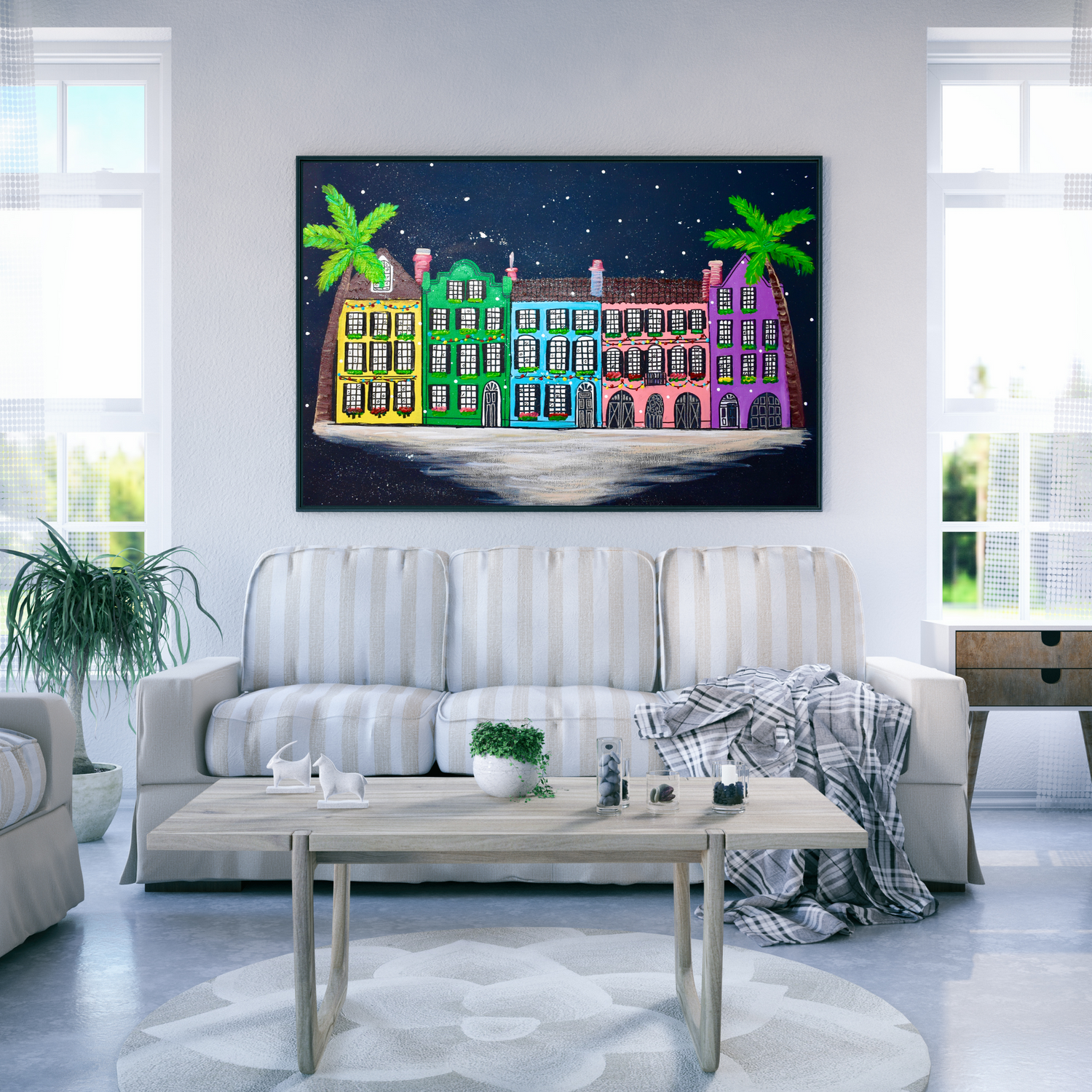 Rainbow Row Charleston Christmas art print