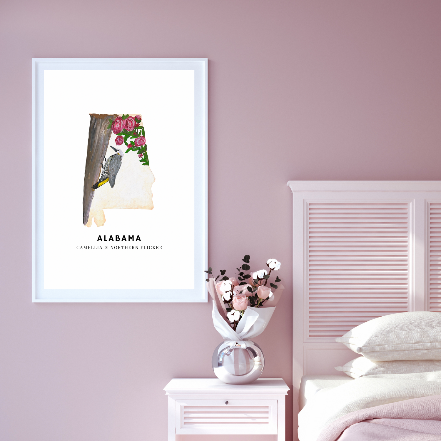 Alabama State Flowers and Bird art print