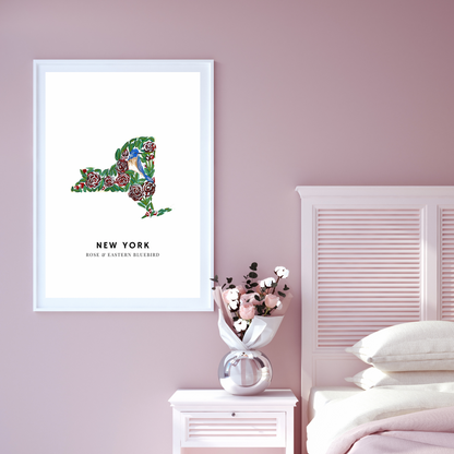 New York State Flowers and Bird art print