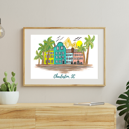 Rainbow Row Charleston art print