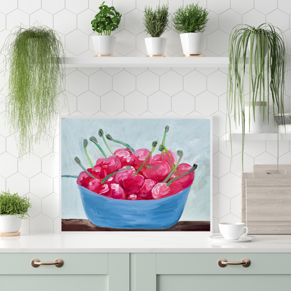 Bowl of cherries art print