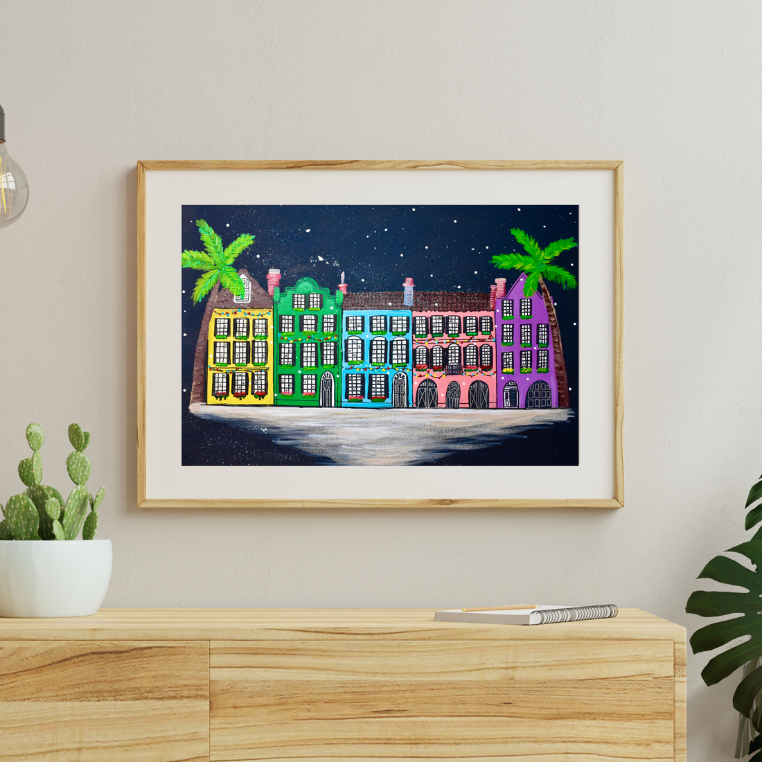 Rainbow Row Charleston Christmas art print