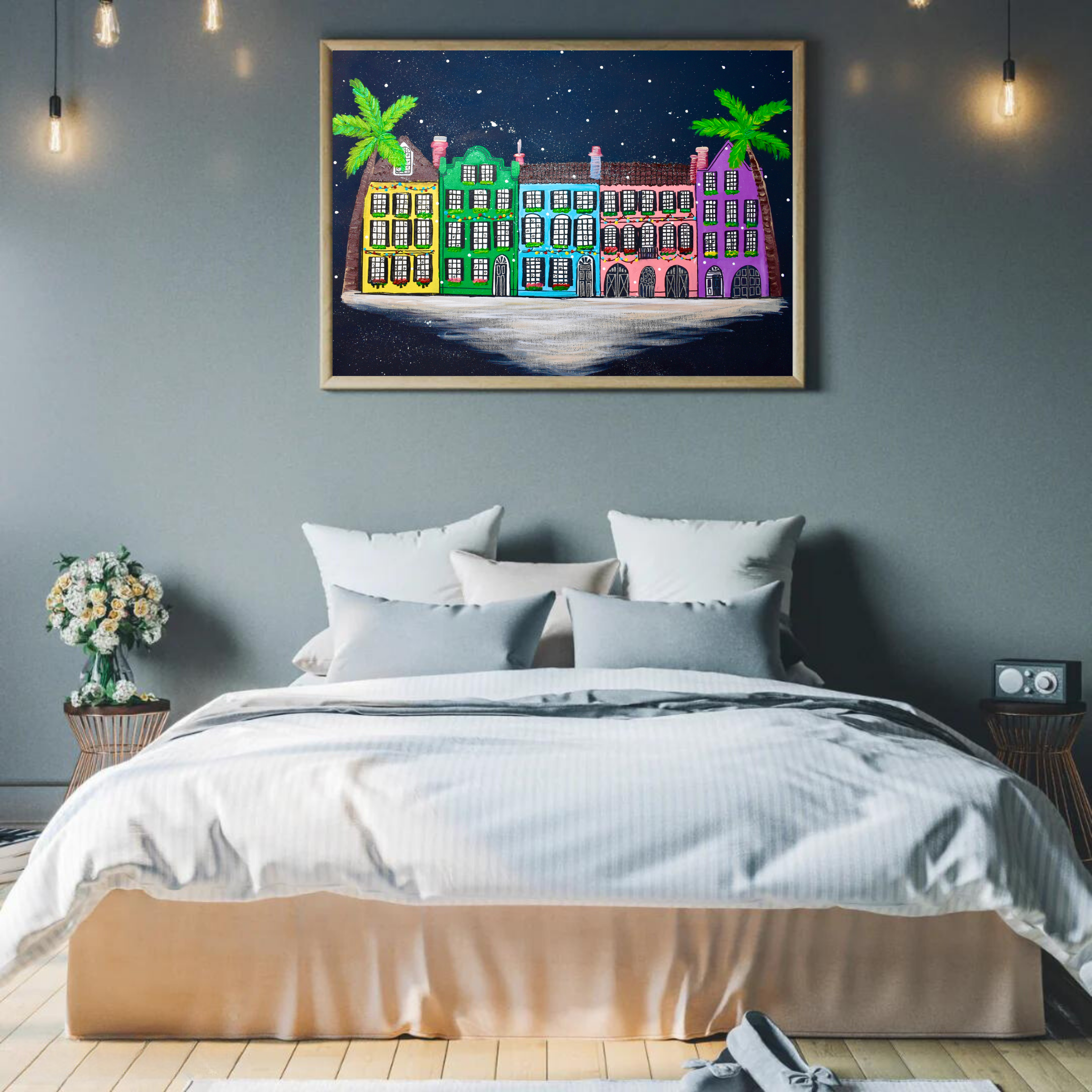 Rainbow Row Charleston Christmas art print