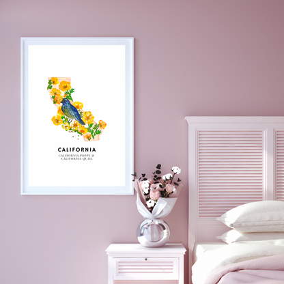 California State Flowers and Bird art print