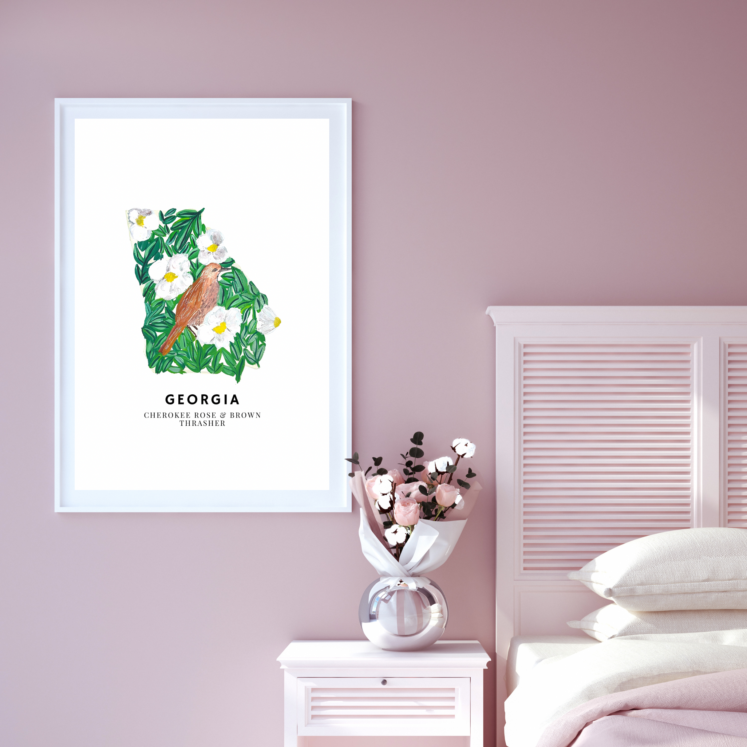 Georgia State Flowers and Bird art print