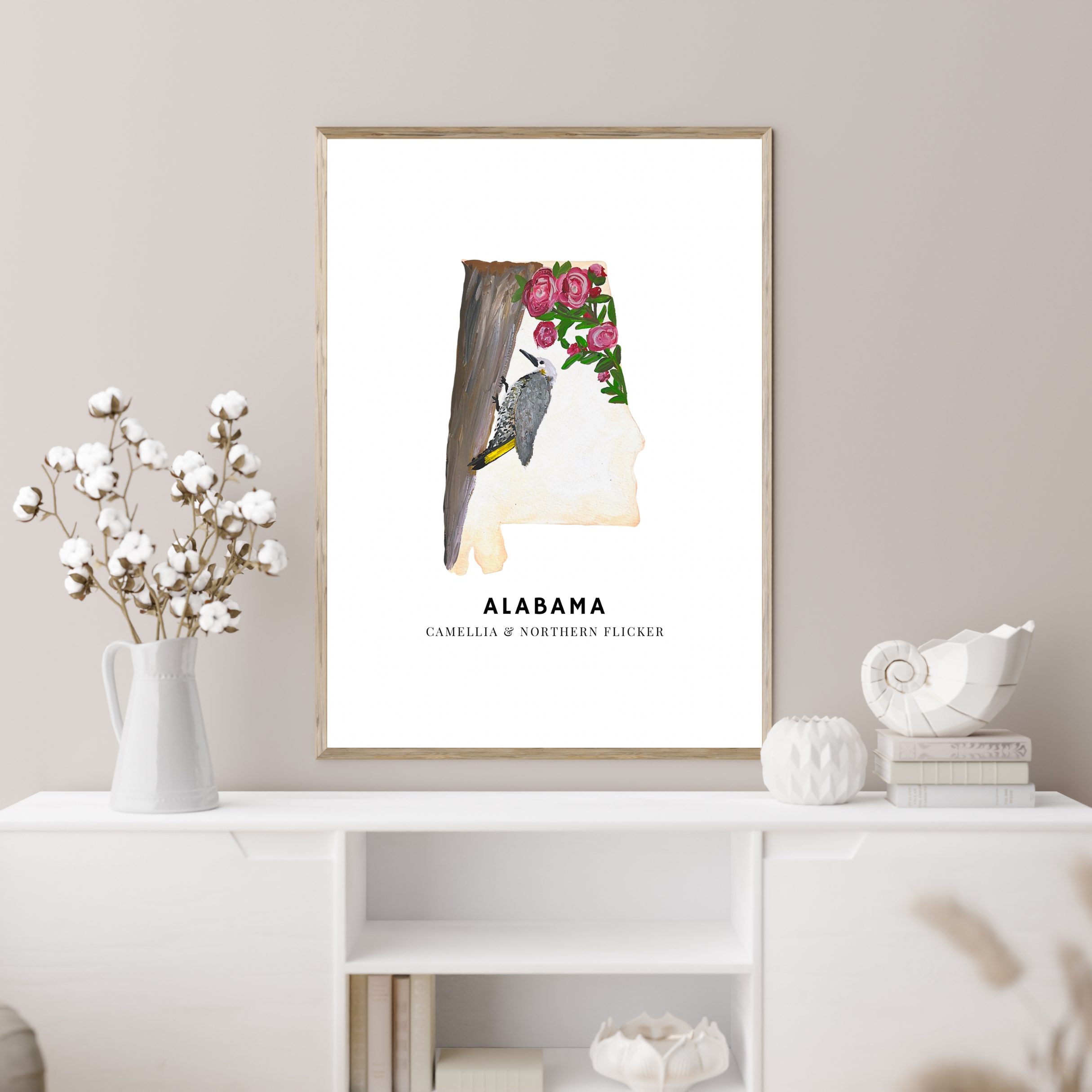 Alabama State Flowers and Bird art print