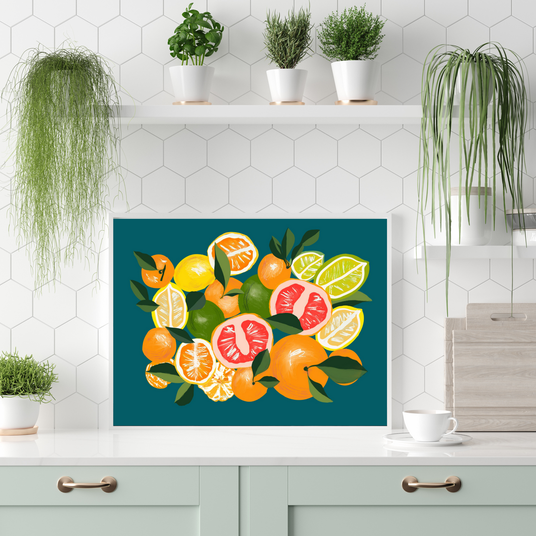 Lemons and Oranges on Blue art print