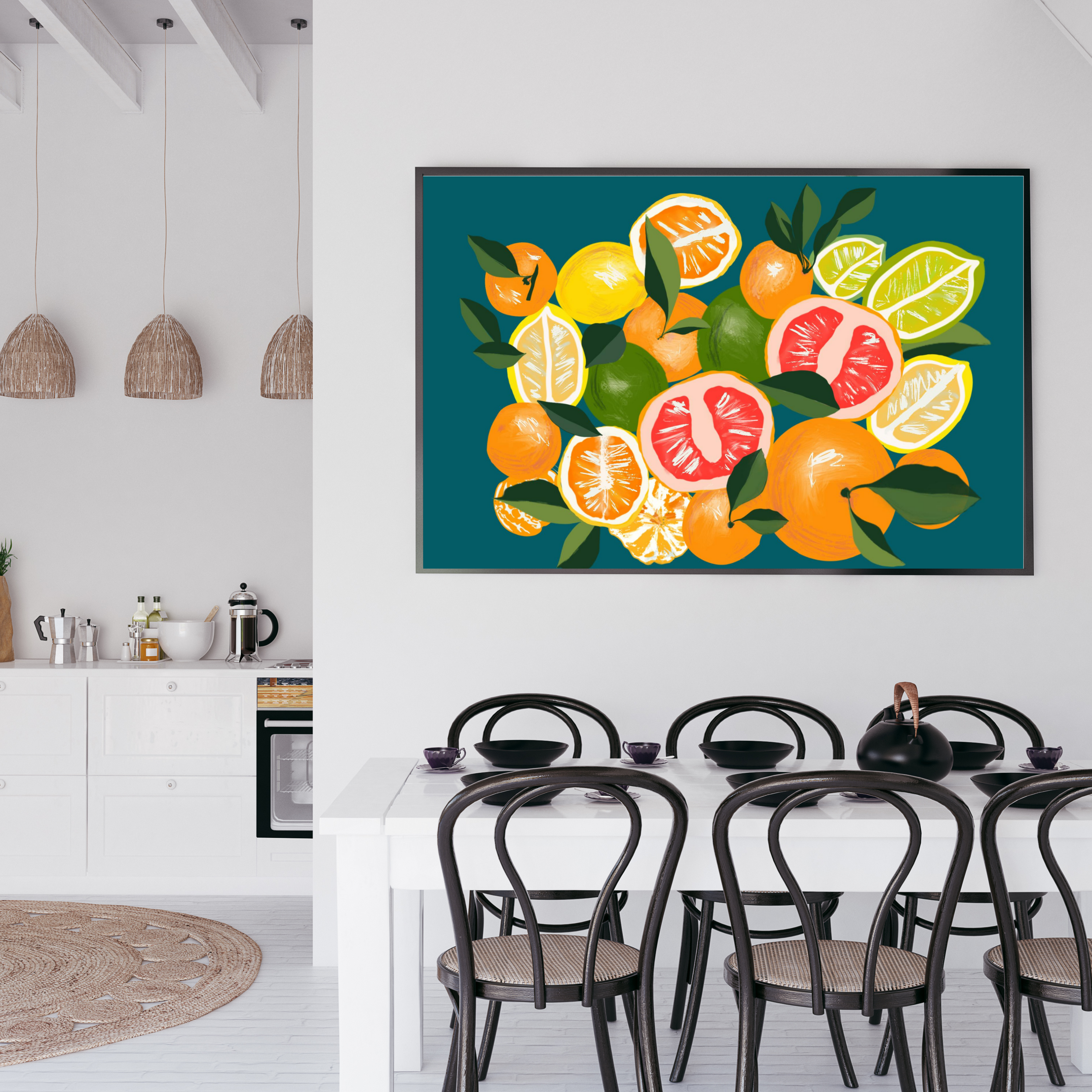 Lemons and Oranges on Blue art print