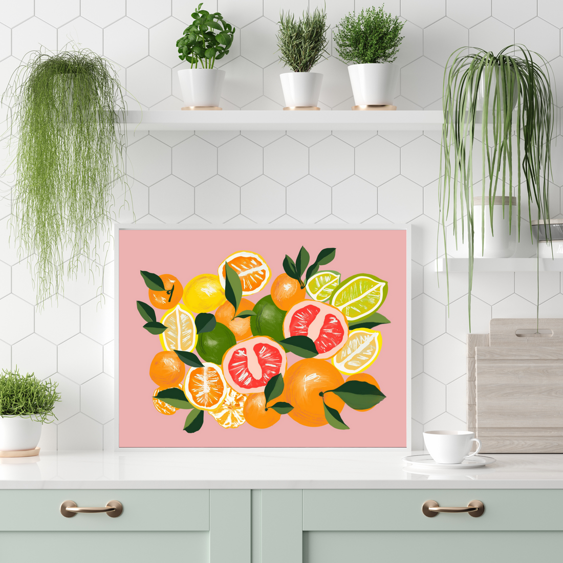 Lemons and Oranges on Pink art print