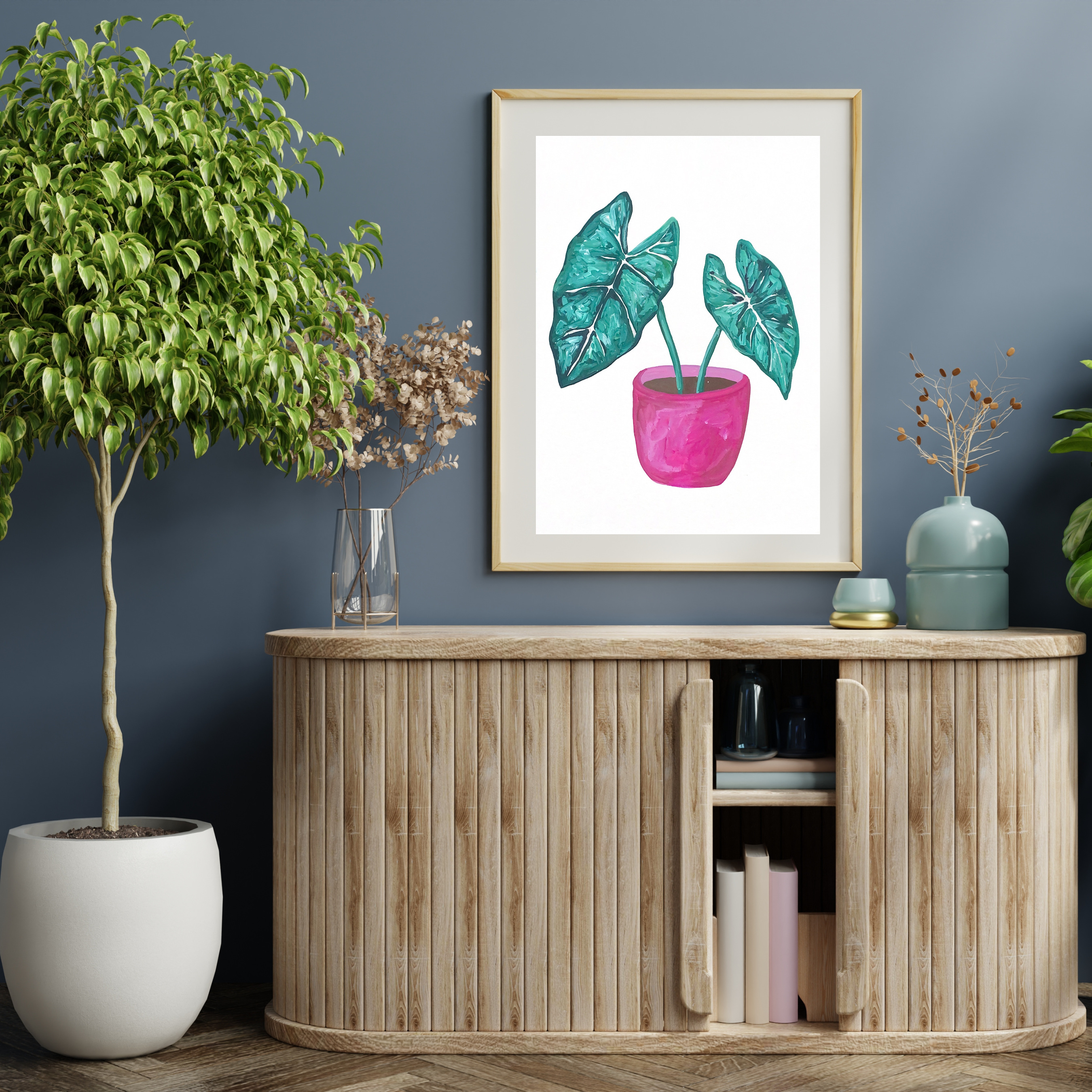 Alocasia on Pink Pot art print