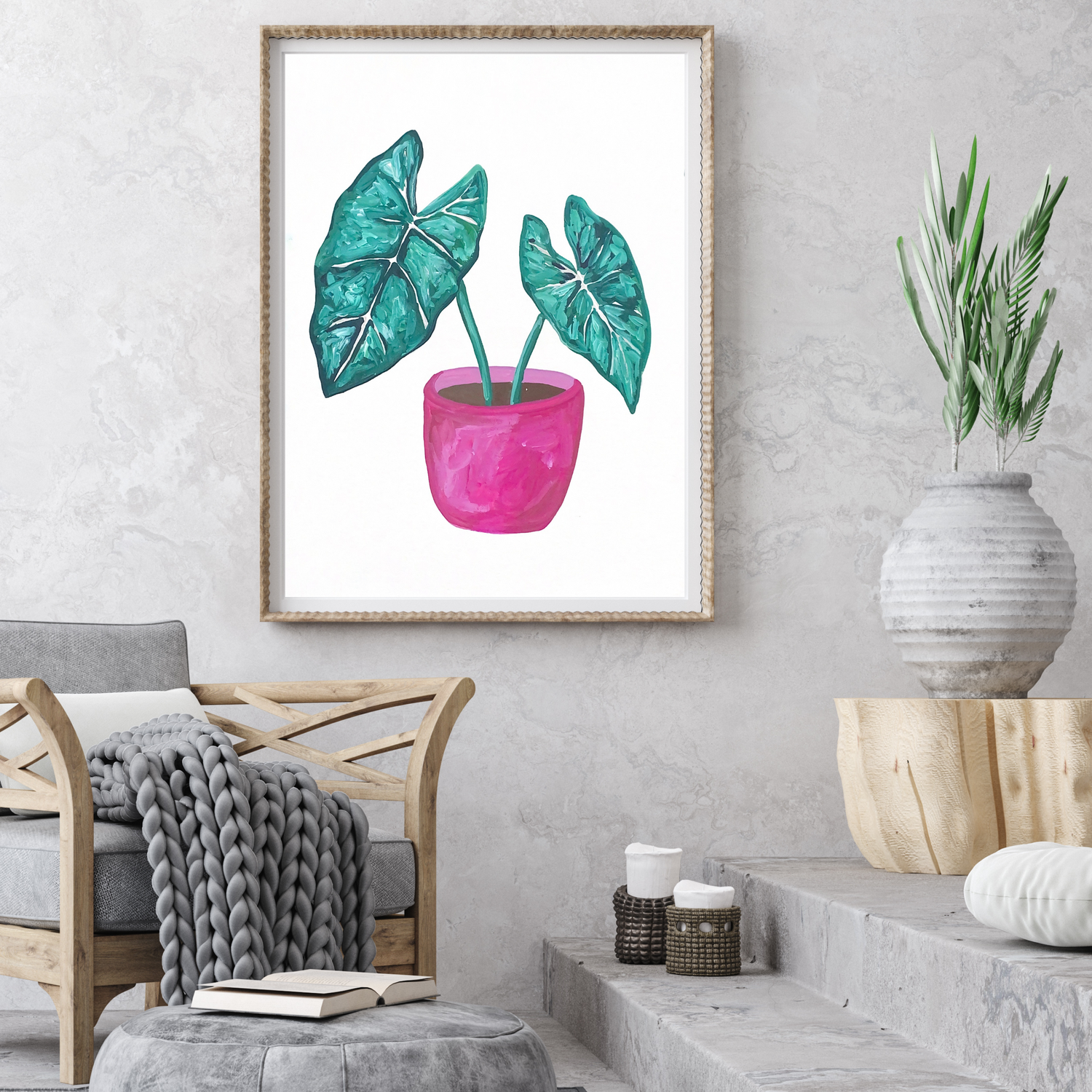 Alocasia on Pink Pot art print